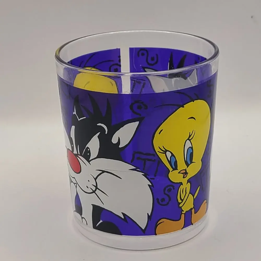 vintage 1994 Warner Brothers clear Plastic. mug featuring the Looney Tunes